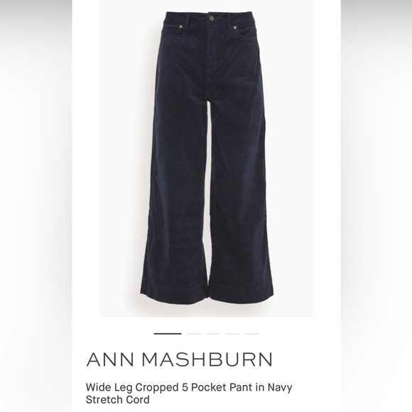 Ann Mashburn Women's Wide-Leg Cropped 5-Pocket Pant in Navy Stretch Cord - Picture 1 of 5